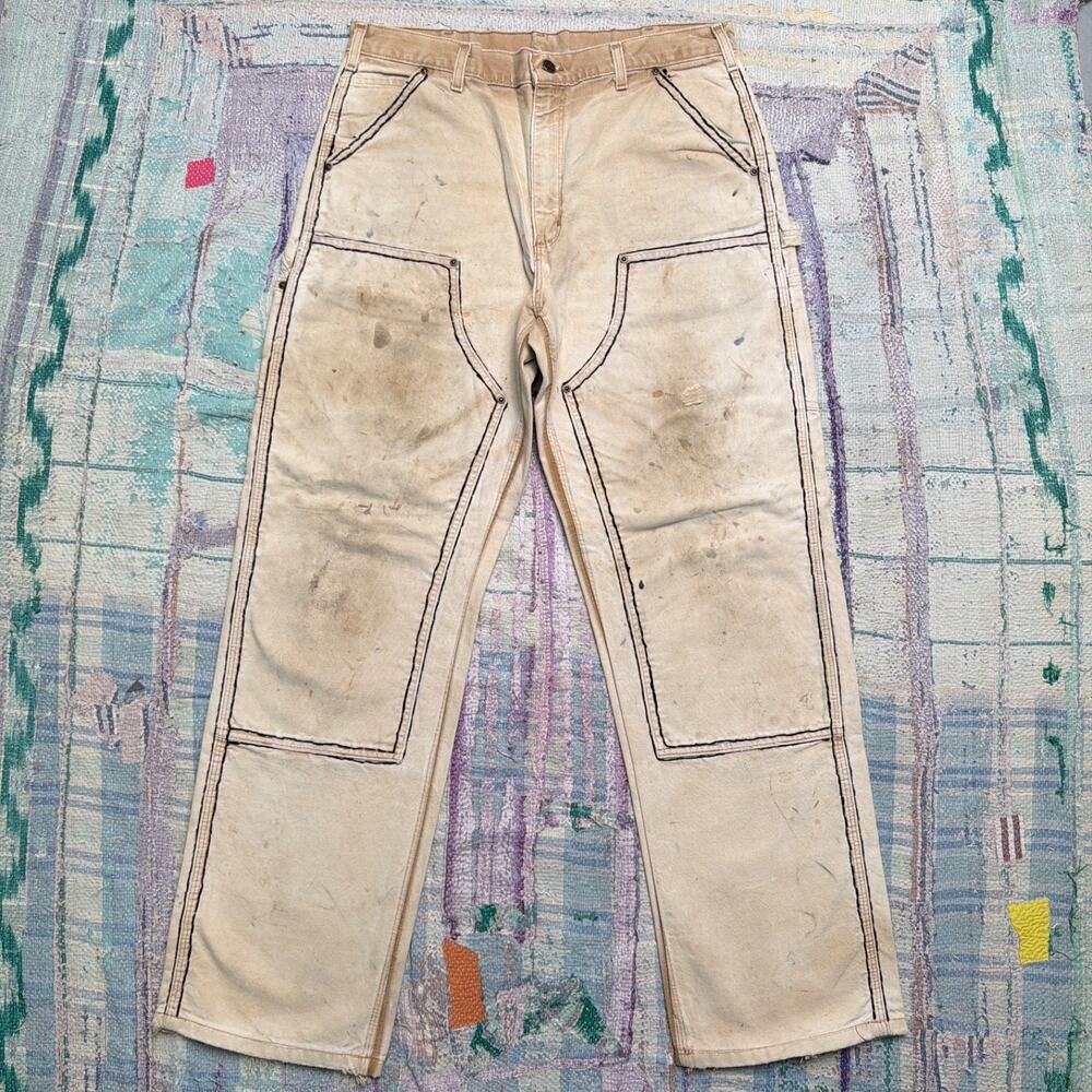 Custom Carhartt Double Knee Pants B136 BRN 35x32 Faded thrashed